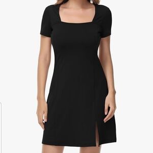 Women's Stylish Square Neck Black Mini Dress Casual A Line Size Medium